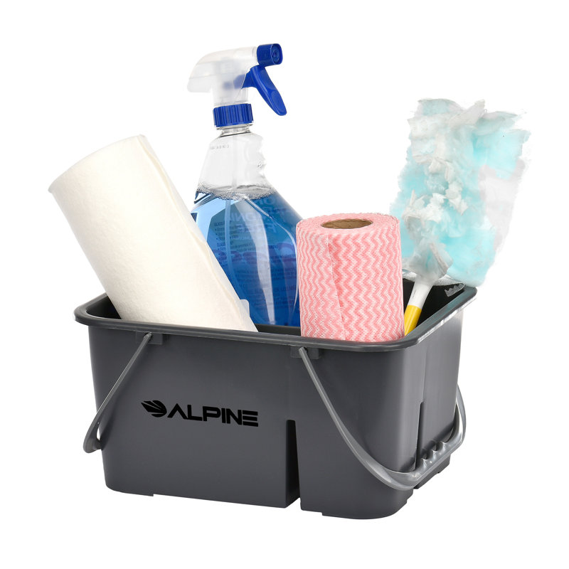 Alpine Industries Plastic Cleaning Caddy 4 Compartment Mop Bucket